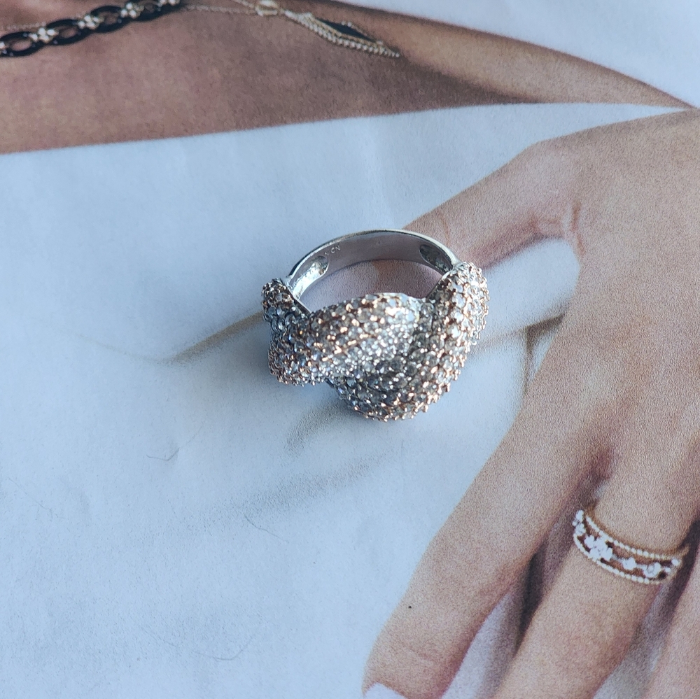 Elegant Gold and Silver Ring.925 STERLING SILVER size 6.5 - Picture 4 of 11